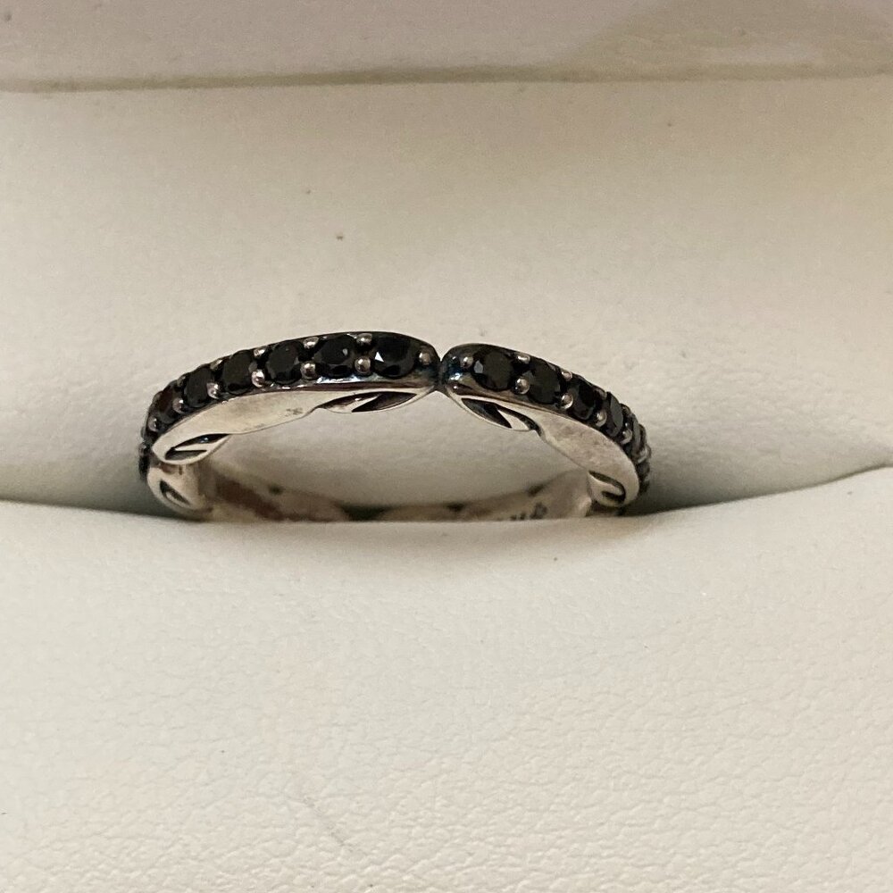 Women Realm Stack Ring Size 7 Sterling Silver Black CZ